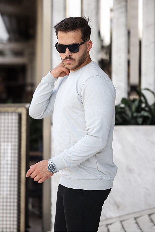 Erkek Bisiklet Yaka Basic Uzun Kollu Dar A.Gri Sweat - 3
