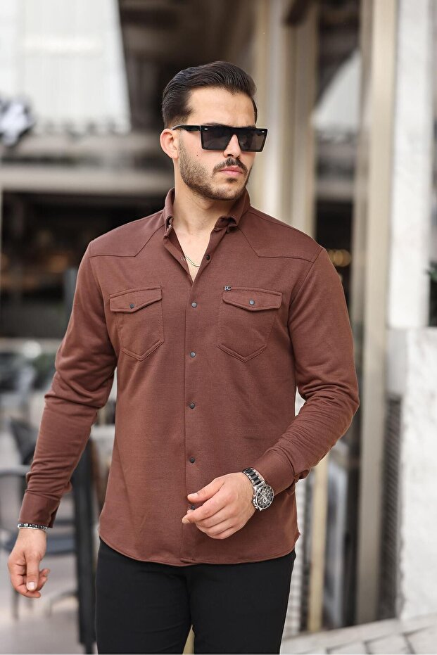 Çıtçıtlı Çift Cep Kışlık Gömlek - 4