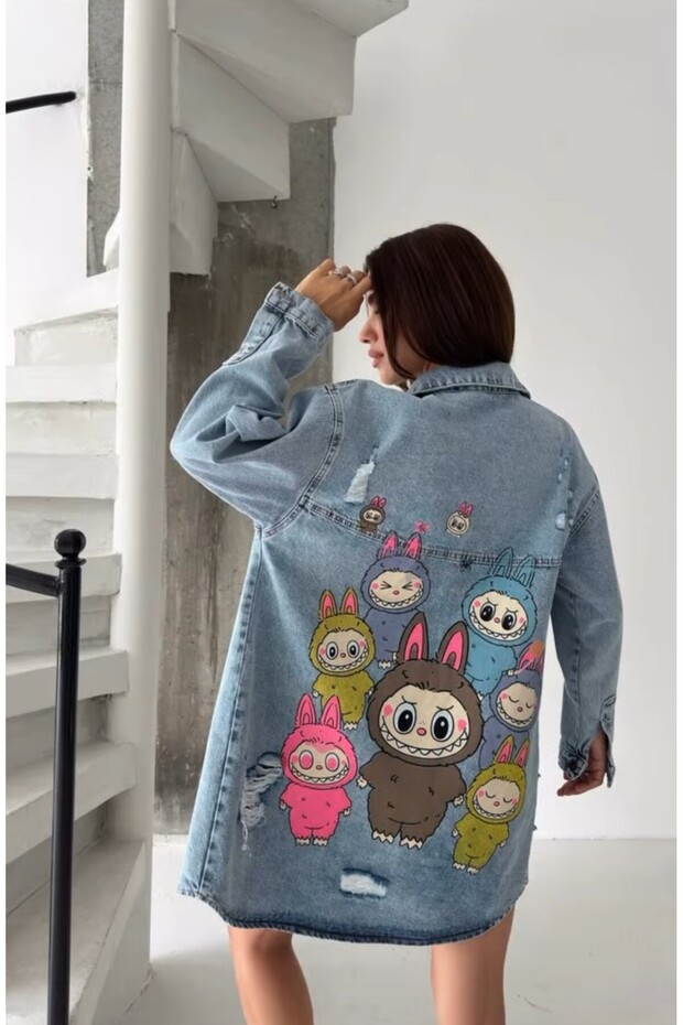 Sırt Baskılı Oversize Kot Ceket - 2