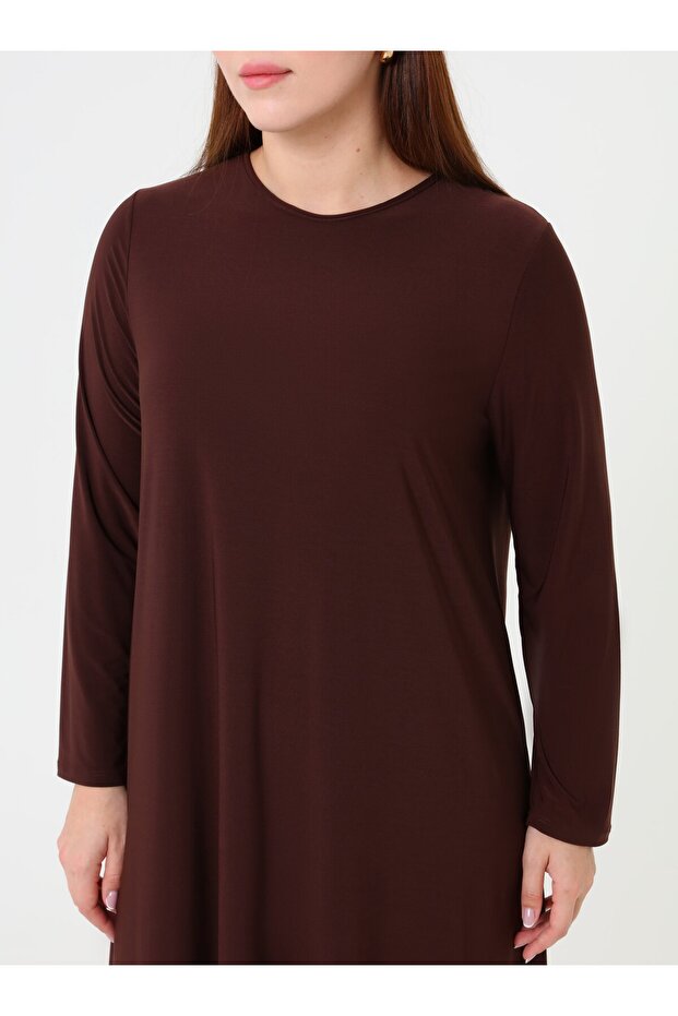 Φόρεμα Basic Plus Size - Καφέ - - 6