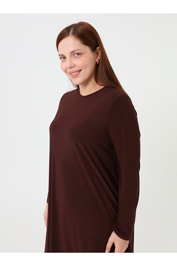Φόρεμα Basic Plus Size - Καφέ - - 4