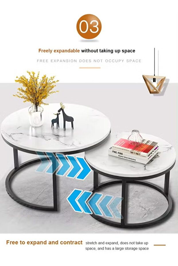 Modern Nested Round Coffee Table Set of 2 with Sturdy Metal Frame - 6