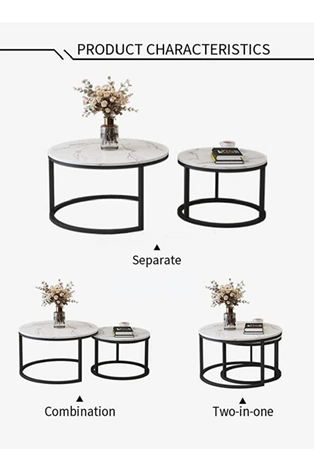 Modern Nested Round Coffee Table Set of 2 with Sturdy Metal Frame - 7