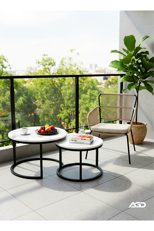 Modern Nested Round Coffee Table Set of 2 with Sturdy Metal Frame - 3