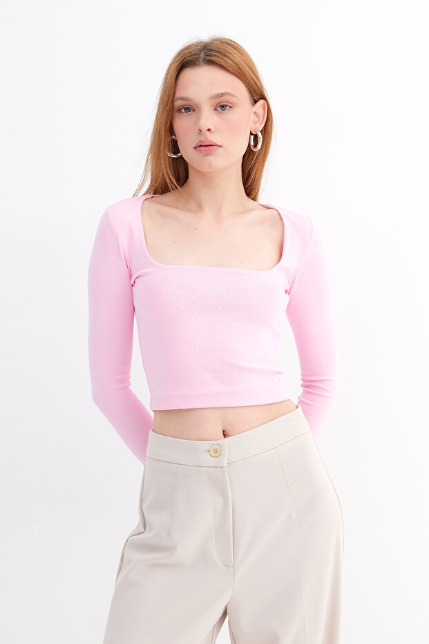 Kare Yaka Basic Crop Bluz B3713-J1 - 2