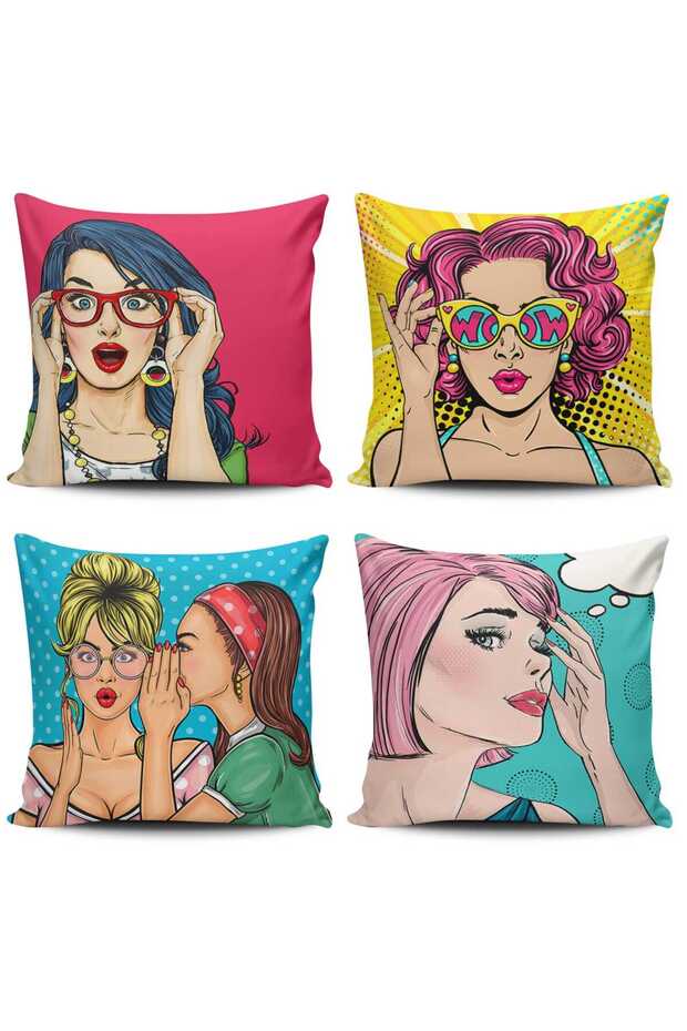 Double Sided Printed Pop Art Girls 4-Piece Combination Digital Printed Throw Pillow Cover
