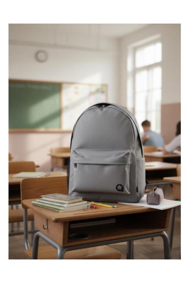 حقيبة ظهر ذات حجرتين باللون الرمادي - 5