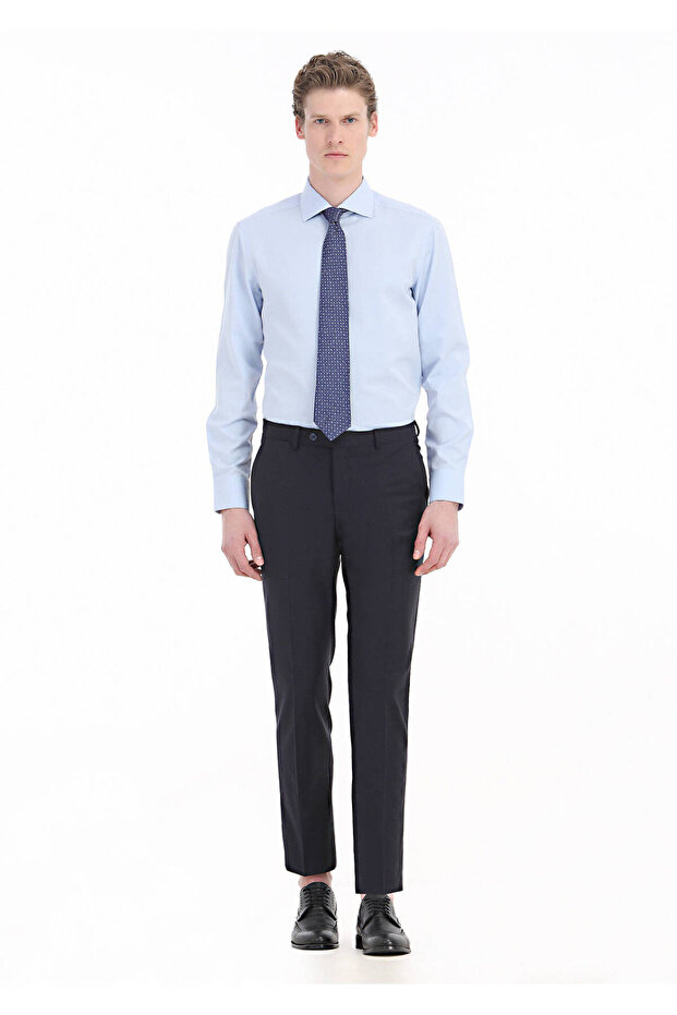Light Blue Plain Regular Fit Woven Classic Cotton Blend Shirt