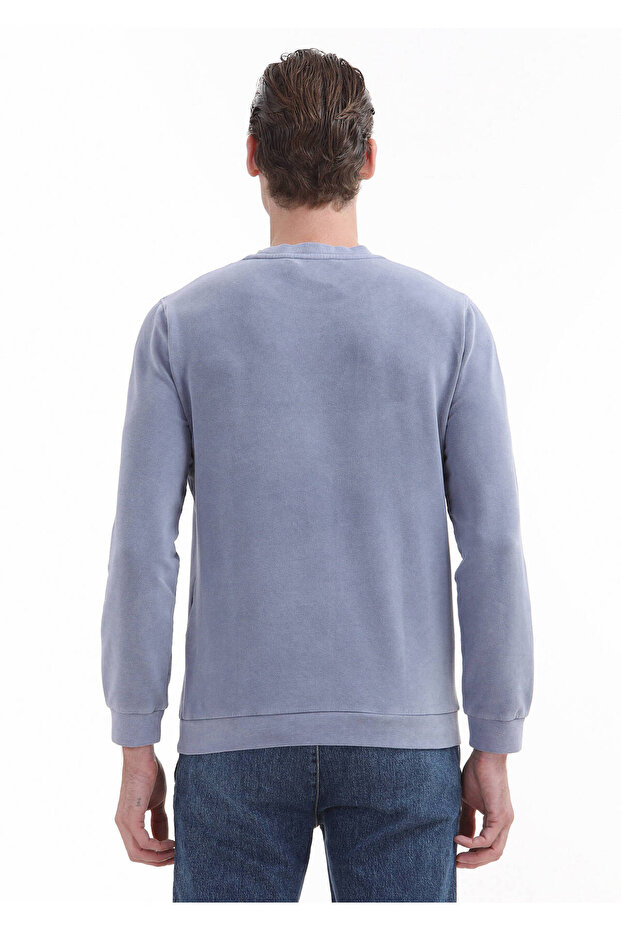 Lila Bisiklet Yaka Baskılı Sweatshırt - 4