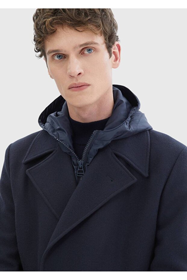 Lacivert Regular Fit Kruvaze Yaka Casual Örme Palto - 5