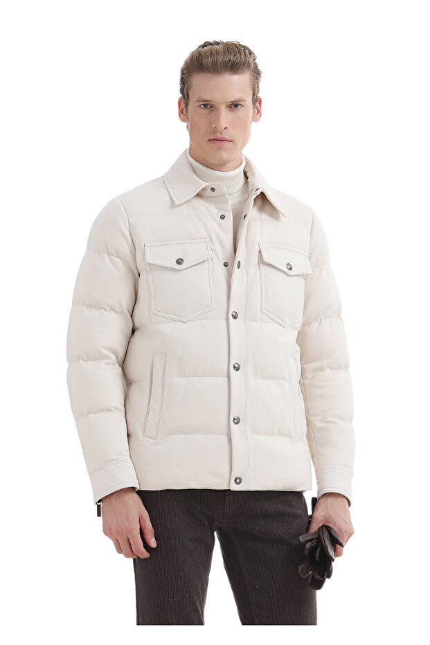 Ekru Regular Fit Örme Micro Jel Elyaflı Spor Ceket - 4