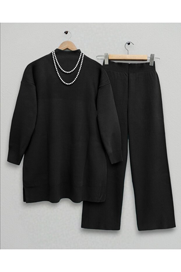 Half-Necked Knitwear Set -Black