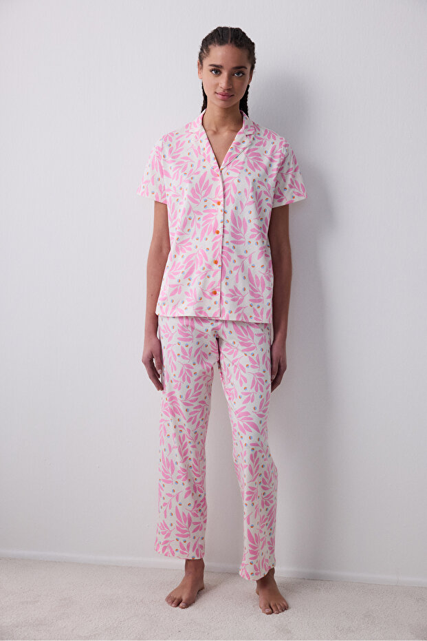Rhea Cotton Shirt Pants Pajamas Set