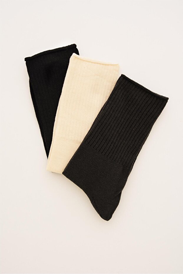 3'lü Siyah Antrasit Bej Çorap Seti - 2