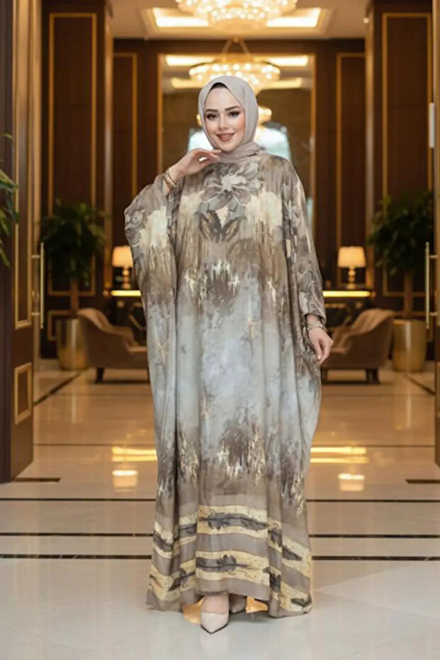 فستان بونشو حجاب منقوش 40062DSN