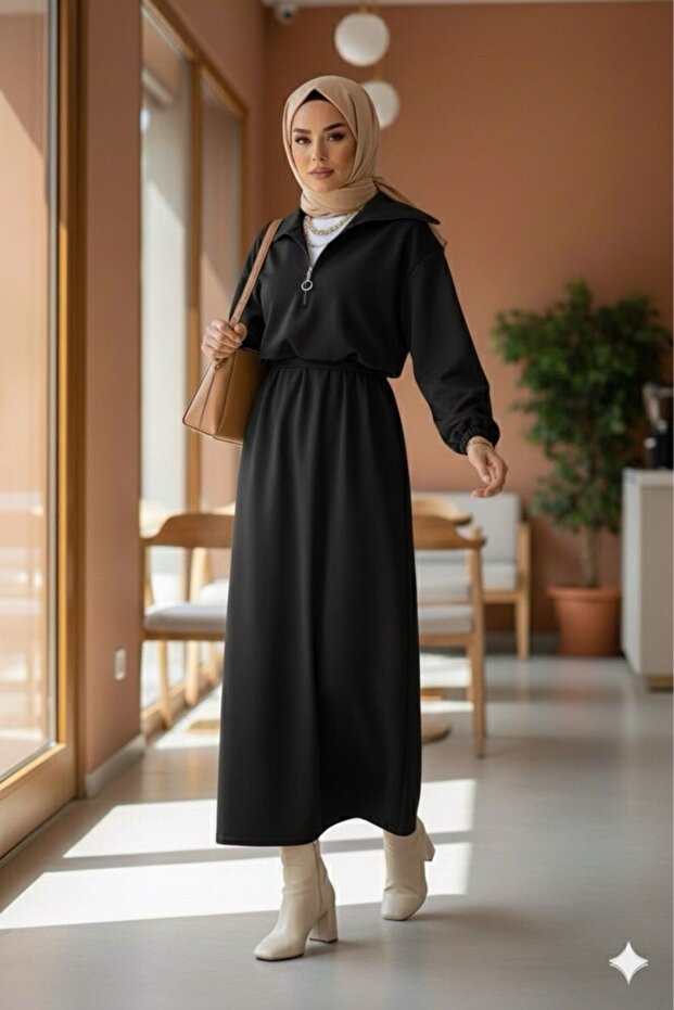 Women's Black Scuba Dress ◆ Oversized Comfortable Mold with Belt ◆ Modern and Elegant for Everyday Casual Outfits