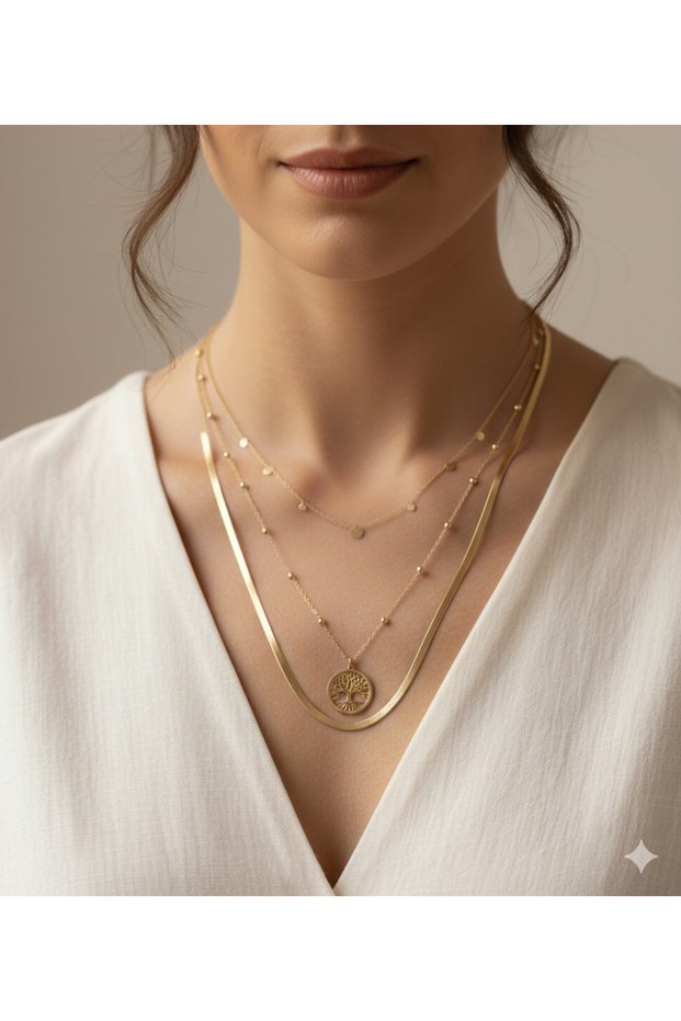 Women's Tree of Life Elegant Triple Necklace