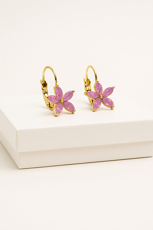 Lotus Flower Design Zircon Stone Clip on Earrings for Pierced Ears