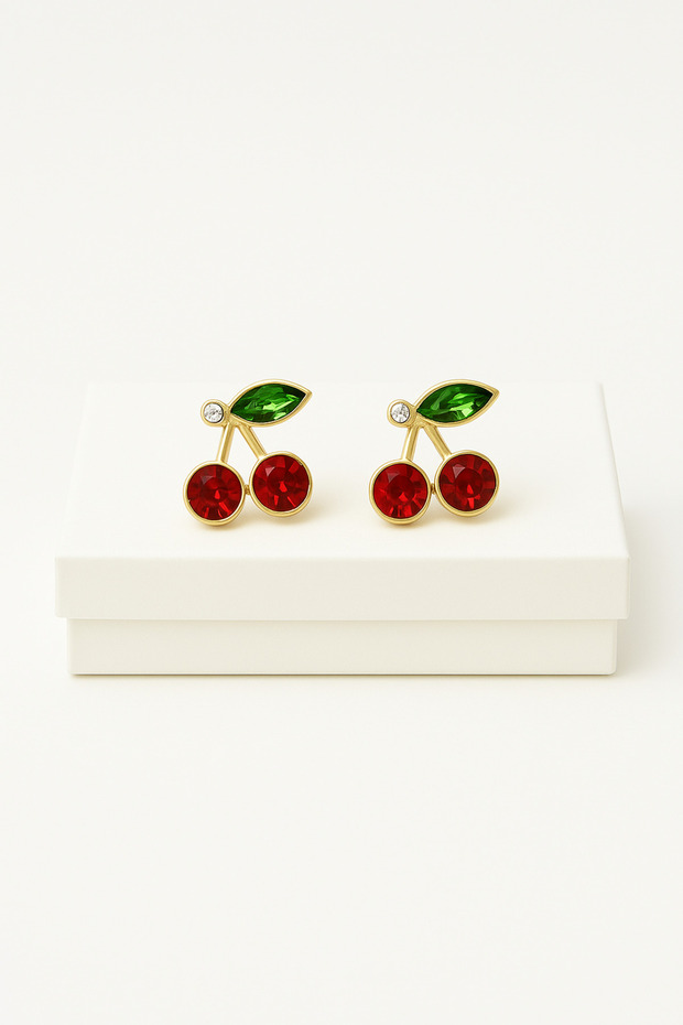 High Quality Screwback Cherry Earrings with Zircon Stone with Cherry Design