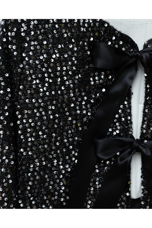 Sequin Sequined Jacket and Flared Skirt Set - 6