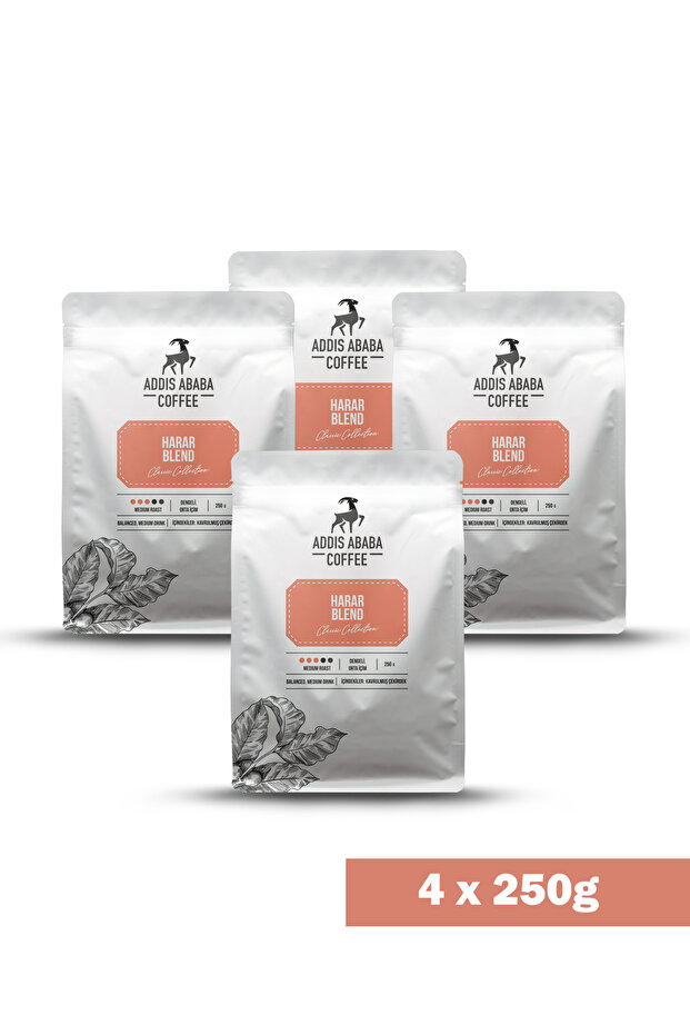 Harar Blend - Qualified Coffee - Balanced Drink - 250 Gr. X 4 Pieces - 1000 Gr -