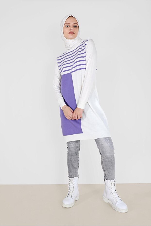 تونيك تريكو بلونين مع تفاصيل مخططة 42005 - 1