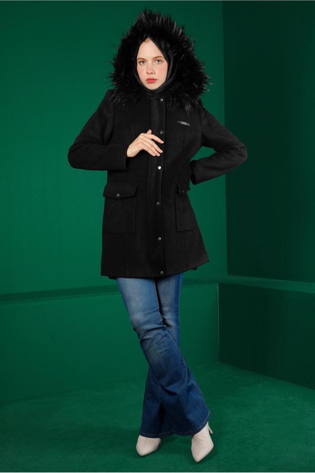 Hooded Fur Trimmed Coat 90252