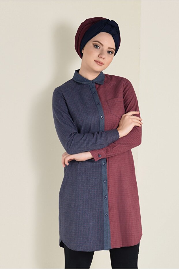 4623 Model Buttoned Square Patterned Tunic - 1