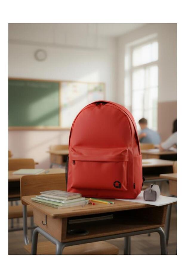 حقيبة ظهر ذات حجرتين باللون الأحمر - 5
