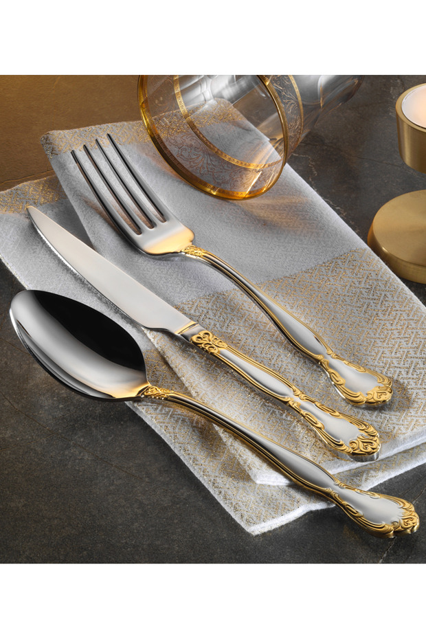 Dafne Gold 36 Piece Cutlery Set 304 Quality 3 mm Premium Set Real Gold 18/10