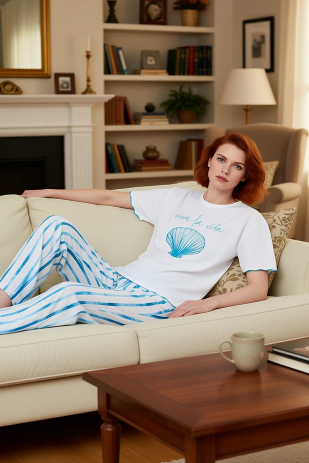 Women's Comfortable Viscose Knitted Pajamas Set Striped Pattern Home Wear Set Carefully Selected