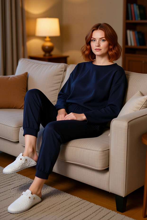 Women's Winter Waffle Fabric Pajamas Set Regular Fit Cotton 2-Piece Set Comfortable Cut