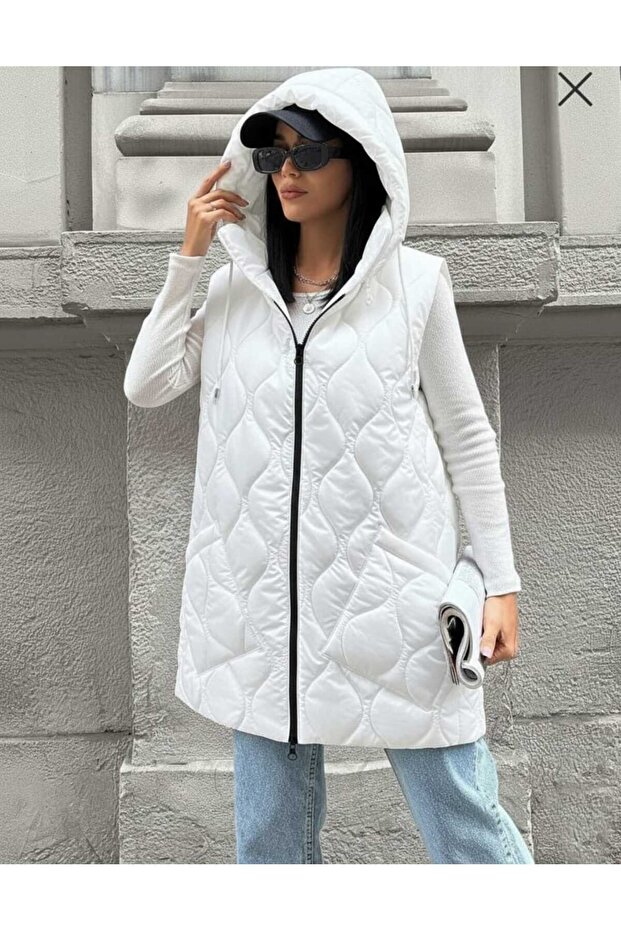 kapşonlu kaiptone uzun yelek - 3