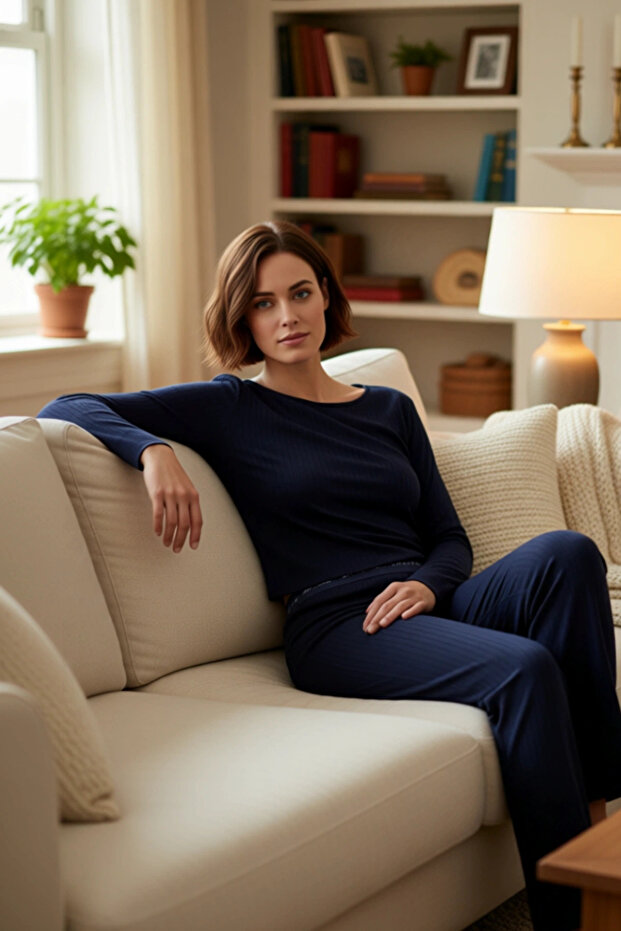 Women's Ribbed Knitted Pajama Set Regular Fit Casual Daily Comfortable Cut Quality Craftsmanship