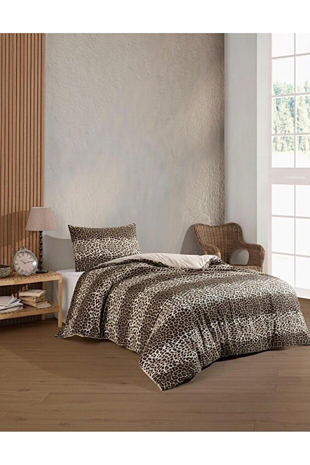Serenat Leopard Double Sided Single Winter Duvet Cover Set Tekleopard