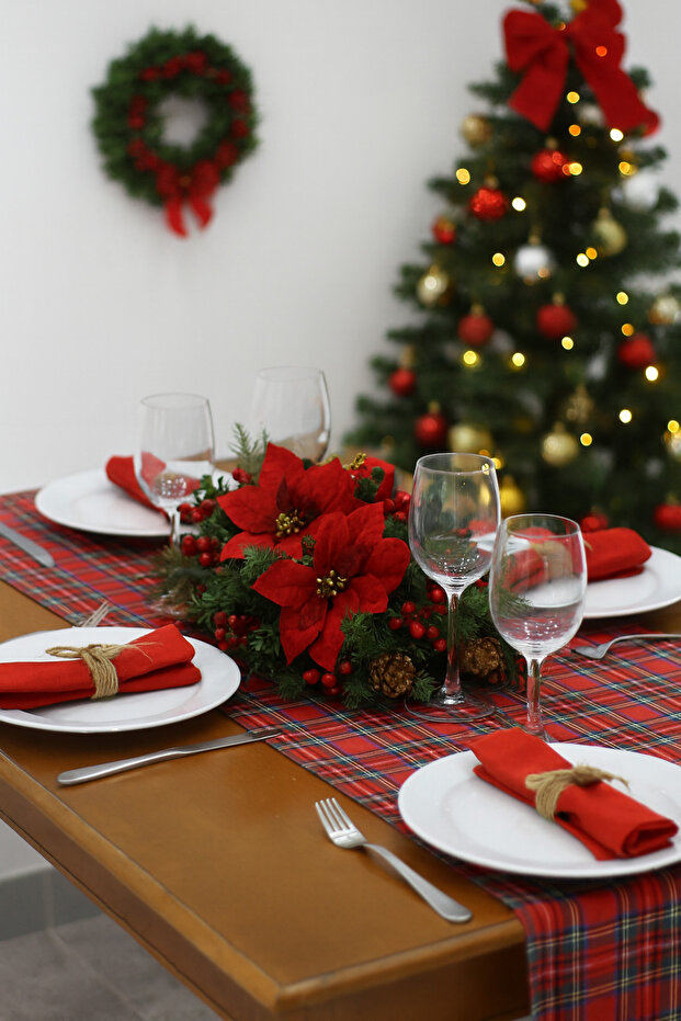 New Year Concept Plaid Placemat Runner - 4