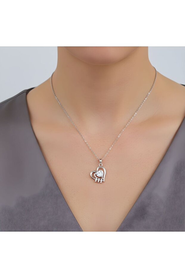 Silver Color Heart Zircon Stone Necklace | Special Boxed