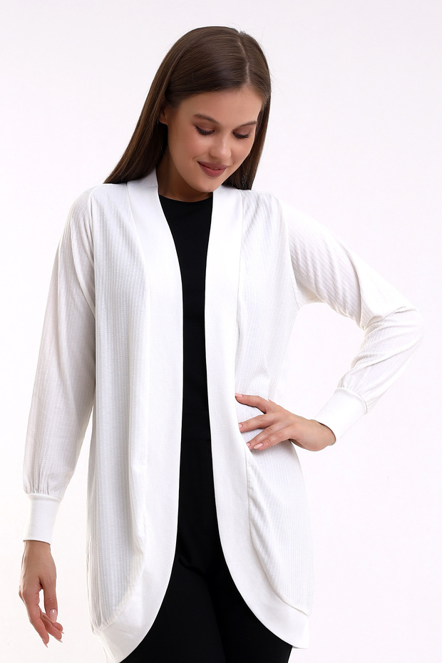 Moshi Women's Combed Cotton Italian Raglan Oval Skirt Long Sleeve Stretchy Long Cardigan & Hijab Cardigan - Ecru