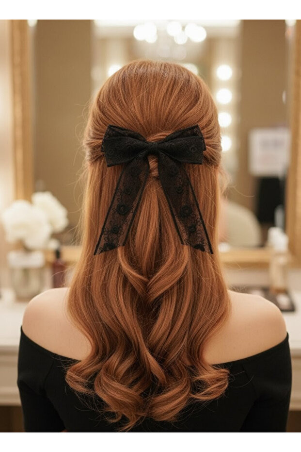 Romantic Black Lace Bow Buckle, Handmade Design Adult Women's Automatic Bow Buckle Gift