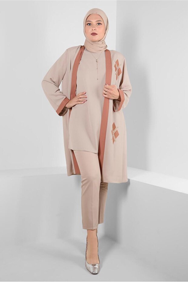 بدلة تونيك مزدوجة بنمط هندسي - 20388 - 2