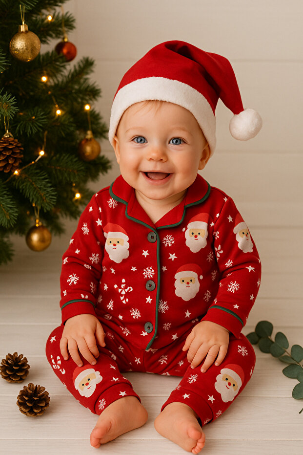 100% Cotton Long Sleeve Buttoned Transitional Girls Boys Baby Kids Pajamas