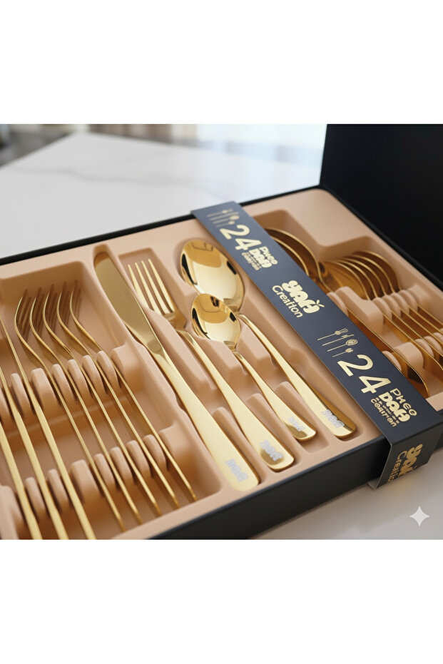 YAH 24-Pc Luxury Golden Flatware Set | Mirror-Polished Stainless Steel Service for 6 (Classic)