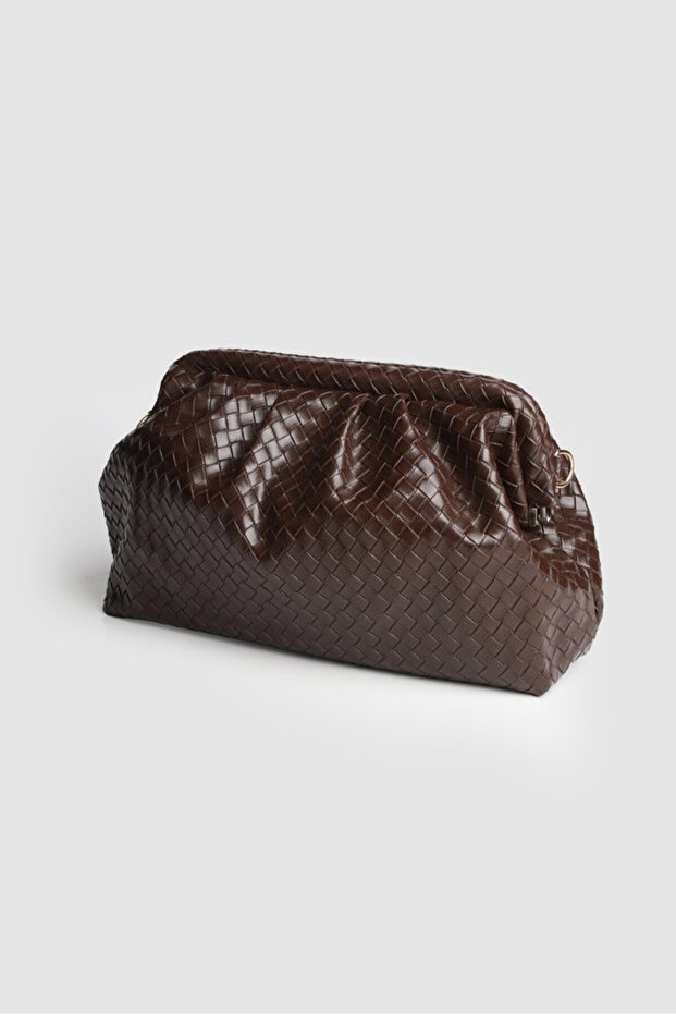 Meri Glow Knitted Detailed Hand, Shoulder and Crossbody Bag Brown