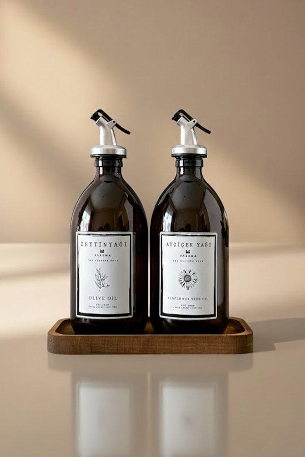 Amber Olive Oil Oil Bottle Oil Pot with Wooden Stand 500 ml 500t Bb Za St