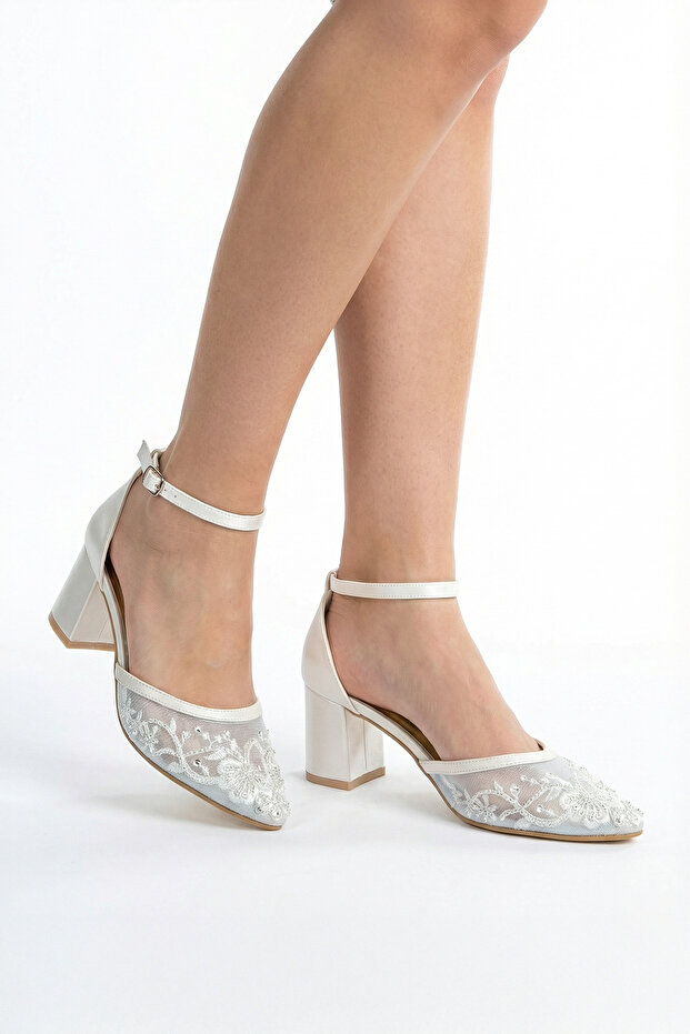 Ankle Strap Bead Embroidered Evening Dress Wedding Dress Shoes