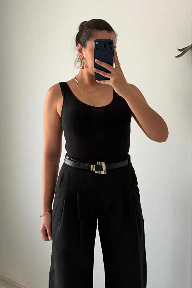 Wide-Leg Basic Pantolon - Siyah - 3