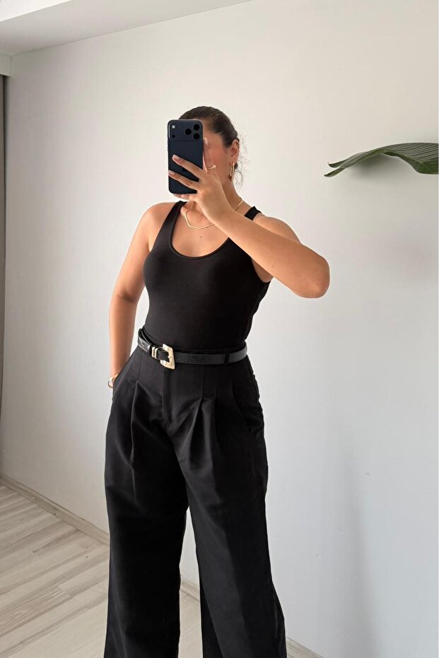 Wide-Leg Basic Pantolon - Siyah - 5