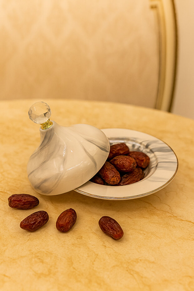 Ceramic Luxury Dates Container for storing dates, sweets, nuts, and chocolates, with a crystal top. - 4
