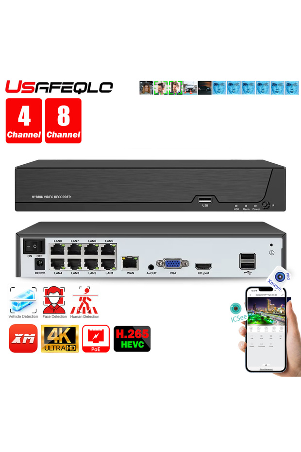 4CH Face detection H.265 8ch*4K 4ch/8ch PoE Network Video Recorder Surveillance PoE NVR 4/8Channel F
