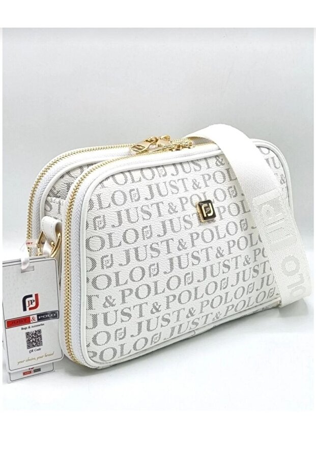 justpolo women's white 5-compartment two-strap shoulder and crossbody bag